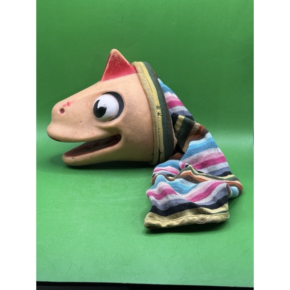 Vtg 1950's Bill Baird Rare Dinosaur Stripe Hand Puppet w/Rubber Head 11"